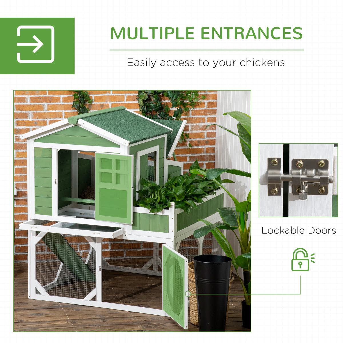 49" Small Chicken Coop Hen House with Garden Space, Chicken House Outdoor Run Cage with Weather Protection, 2-4 Birds, G