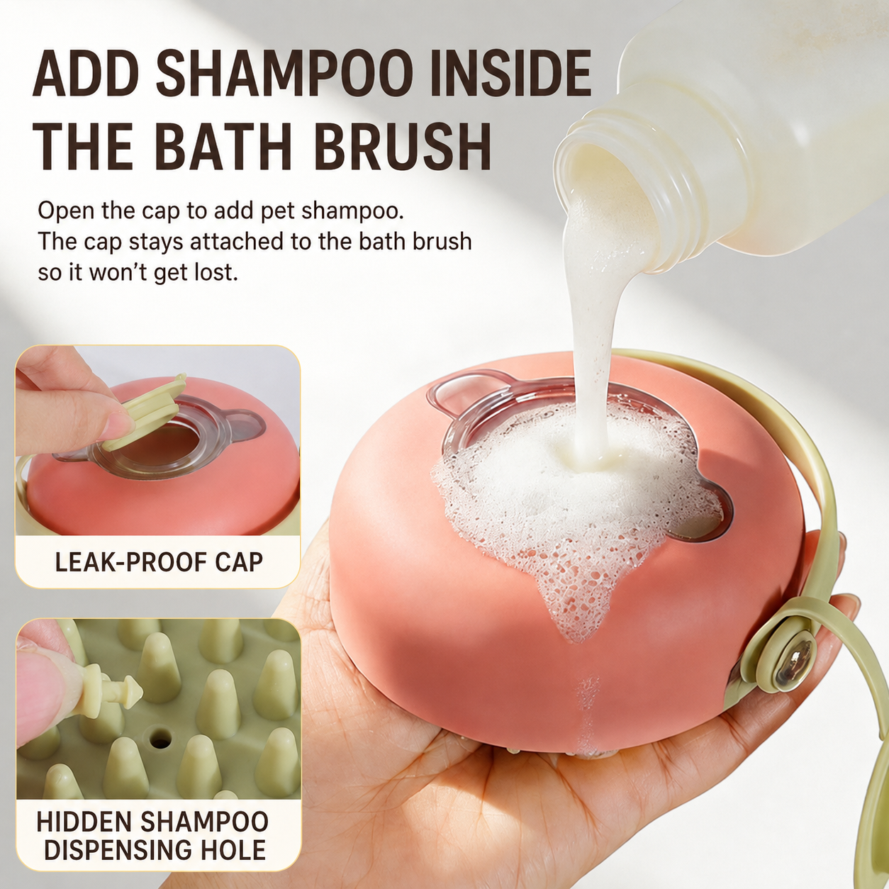 Shampoo Dispensing Pet Bath Brush for Dogs and Cats