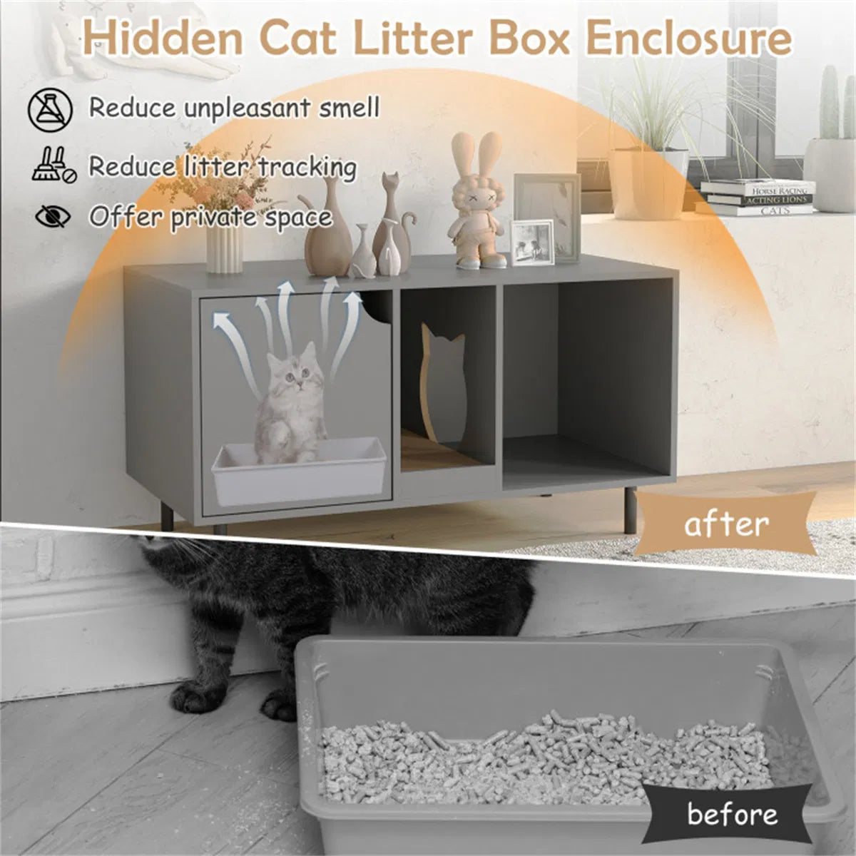 Gray Cat Litter Box Enclosure