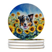 Silky Terrier Spring Path Large Sandstone Coasters Pack Of 4 Absorbent Round Coasters Decor Gifts For Men Or Women, 4 In