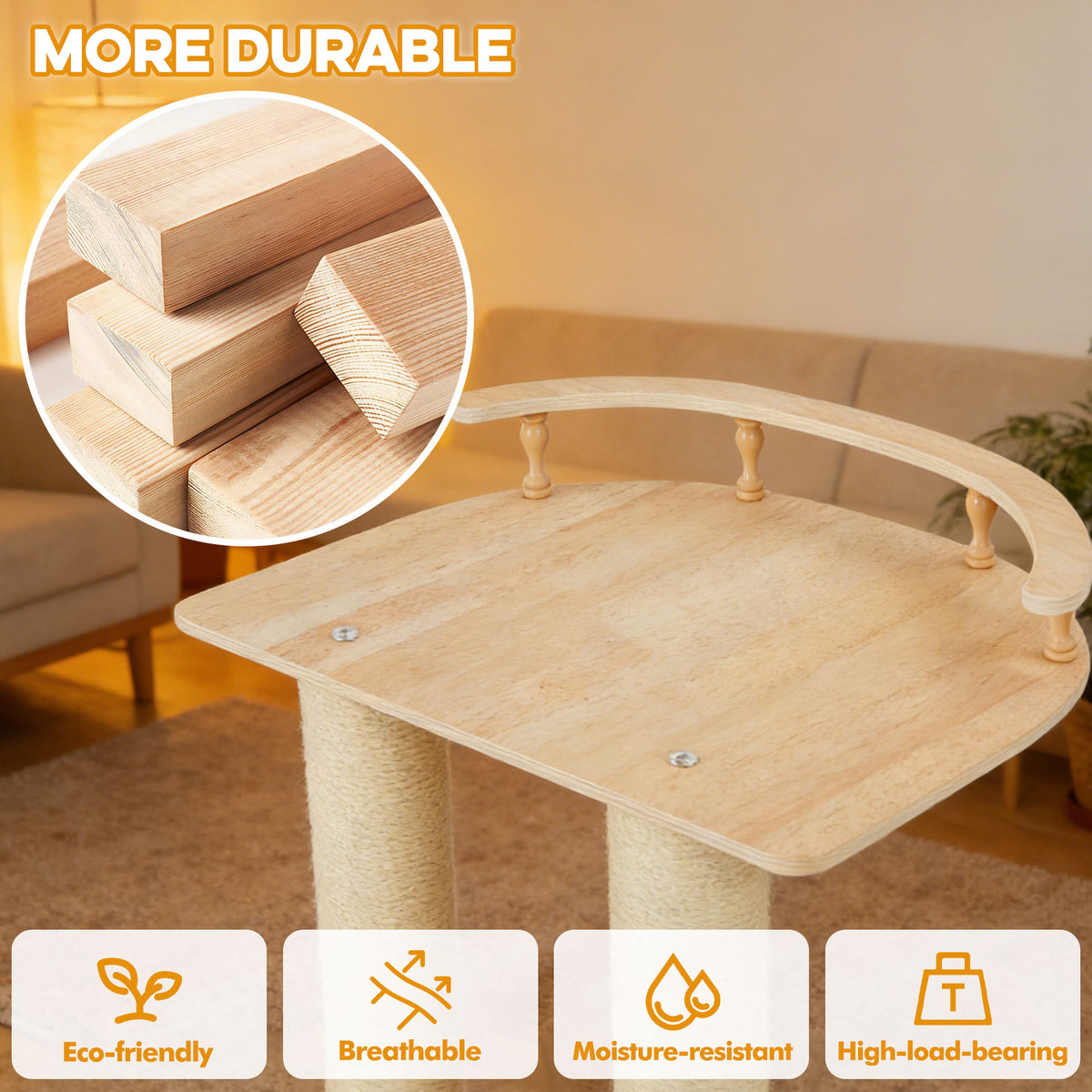 Heavy-Duty No-Drill Large Cat Tree-Solid Wood, 5-Story Multi-Column Cat Tower, 80.4in For Large Spaces & Multi-Cat House