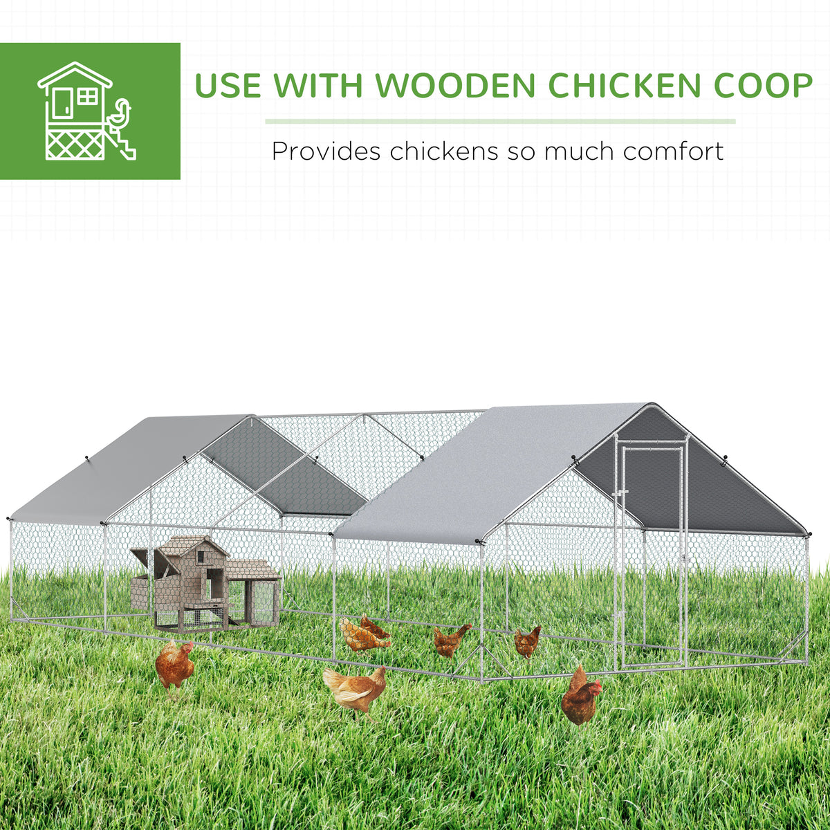Large Chicken Coop Metal Chicken Run with Waterproof and Anti-UV Cover, Spire Shaped Walk in Fence Cage Hen House for Ou