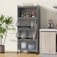 5-Tier Rolling Microwave Stand Flip Dust-Proof Doors 4 Casters with Brakes Kitchen Storage Rack Gray