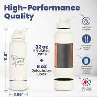 Dog Mom Water Bottle 32oz Insulated Stainless Steel with Dog Bowl Travel