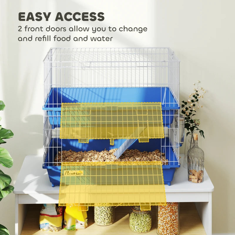 2-Tier Guinea Pig Cage, Ferret Cage, Chinchilla Cage, Small Animal Cage Indoor With Dish And Bottle, 2 Doors, Deep Botto