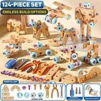 126-Piece Creative Wooden Construction & Tool Set Early Education Pretend Play Toy