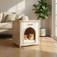 Modern Indoor Wooden Dog House with Removable Cushion – Solid Cedar Pet House for Small Dogs & Cats, Furniture-Grade Sca