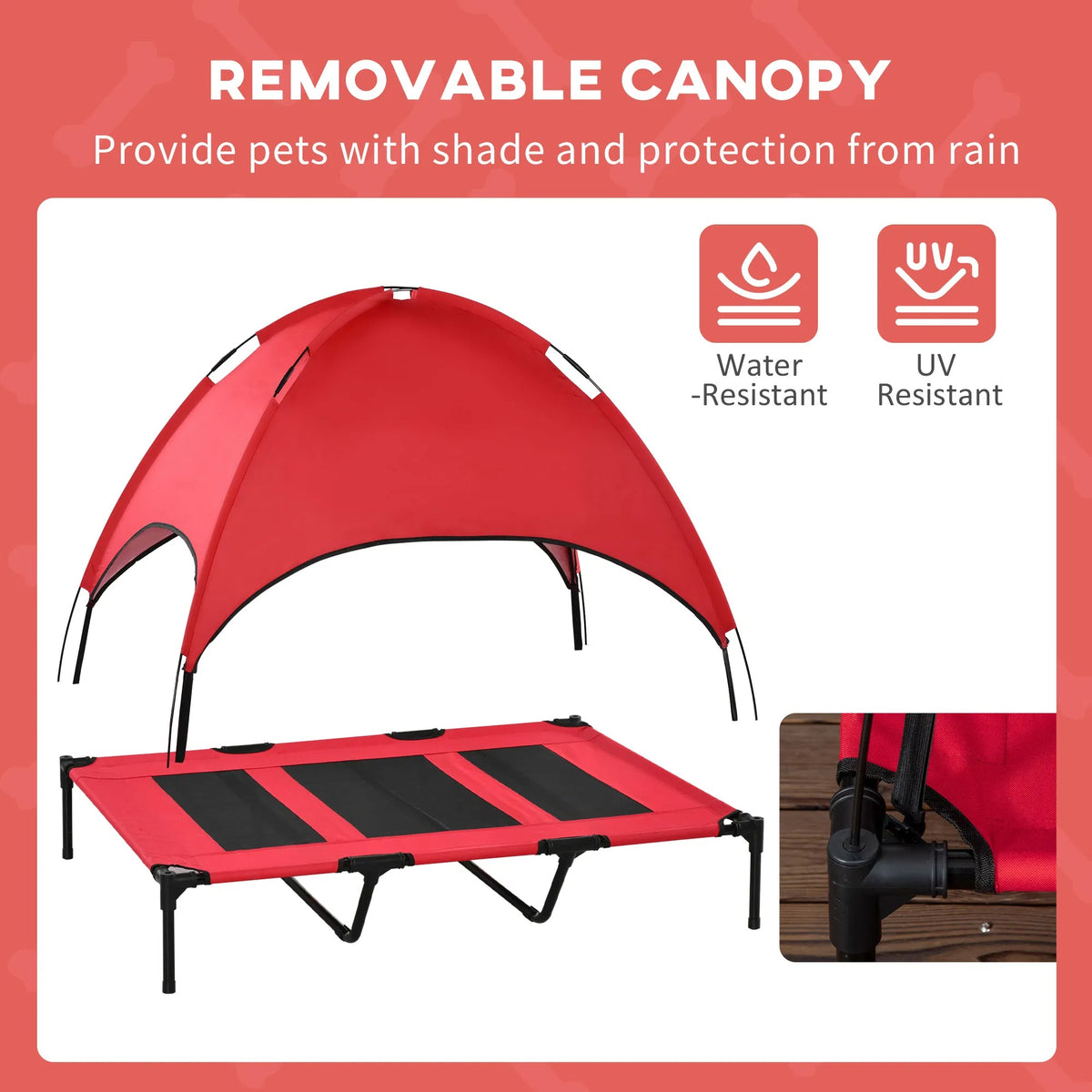 48 In X 36 In Elevated Dog Cot Cooling Pet Bed With UV Protection Canopy Shade, Portable Raised Outdoor Dog Bed, Heavy D