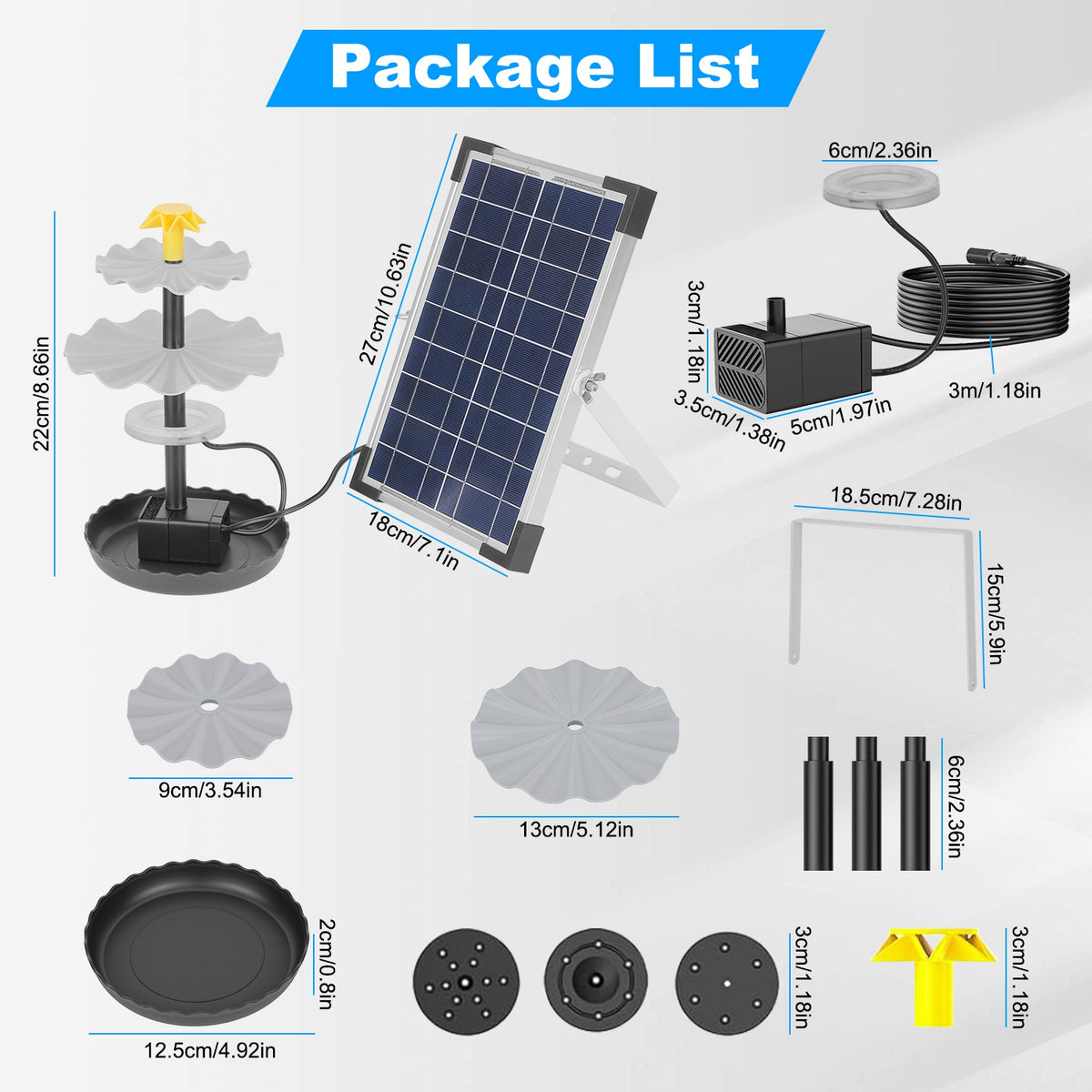1Pc 3Tier Solar Bird Bath Fountain Solar Powered Water Fountain Waterfall Feature With Colorful Light 3 Nozzles 6W Solar