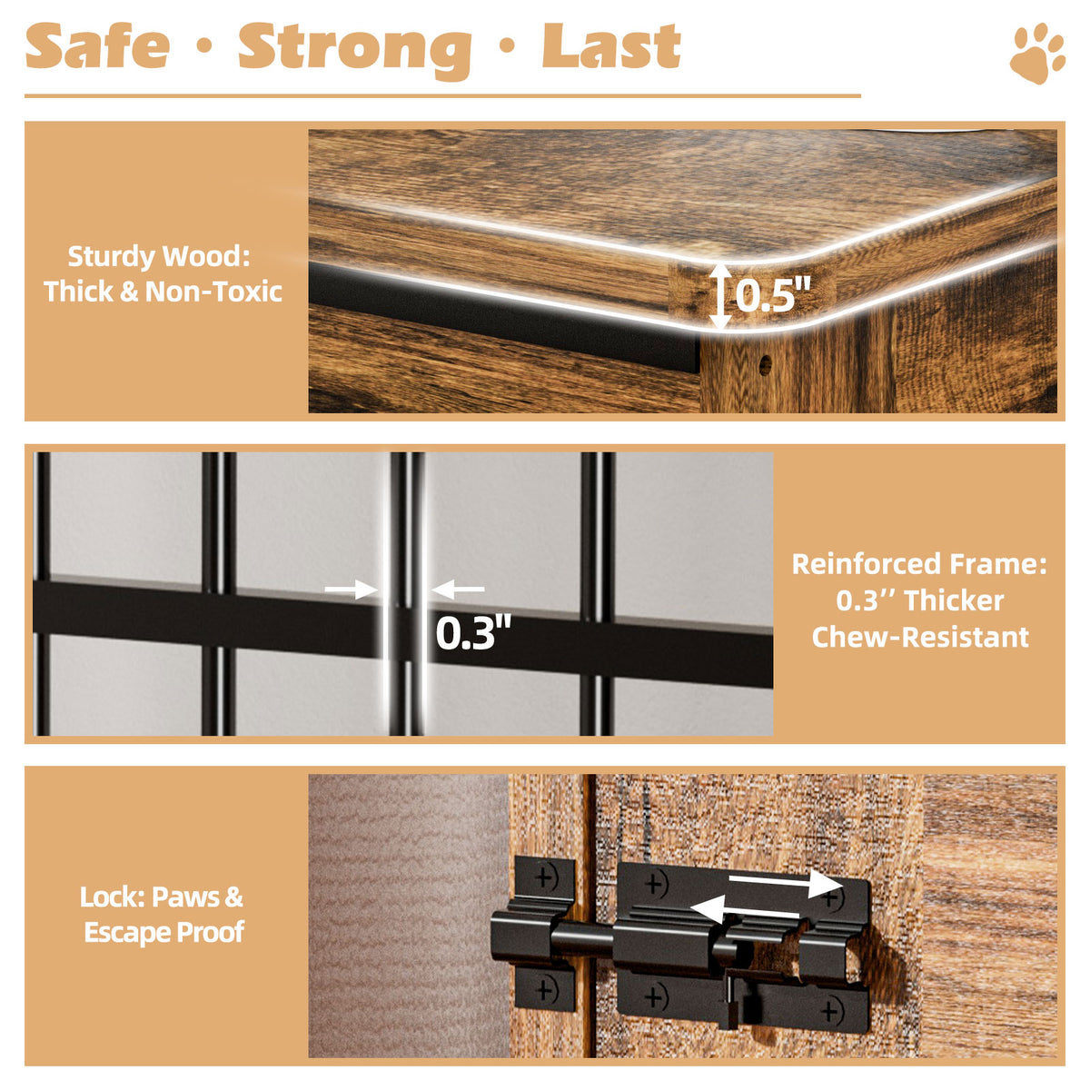 32in Dog Crate Furniture, Double Door Wooden Indoor Dog Kennel Furniture, Decorative Pet Cage End Table With Wheels For 