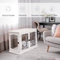 Dog Crate Furniture, 32" Small Dog Cage End Table with 2 Doors, Lockable Door, Puppy Kennel Indoor, White