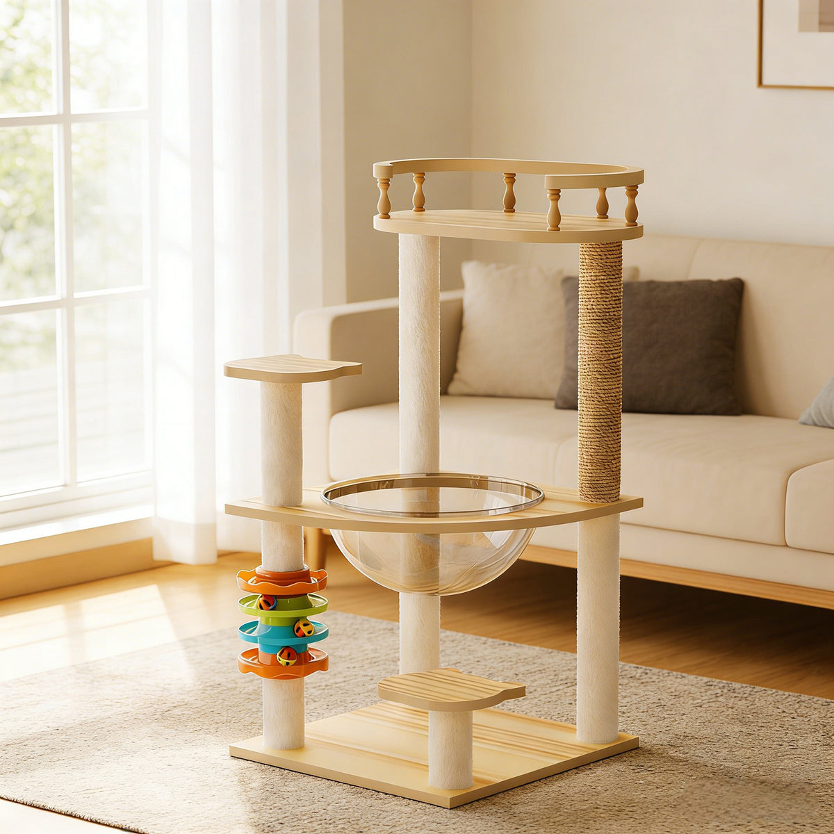 32.2" Modern Cat Tower, Wood Cat Tree Tower for Indoor Cats, Cat Treewith Sisal-Covered Scratching Posts and Top Perch, 