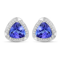 3.70 Carat Genuine Tanzanite and White Diamond 14K White Gold Earrings