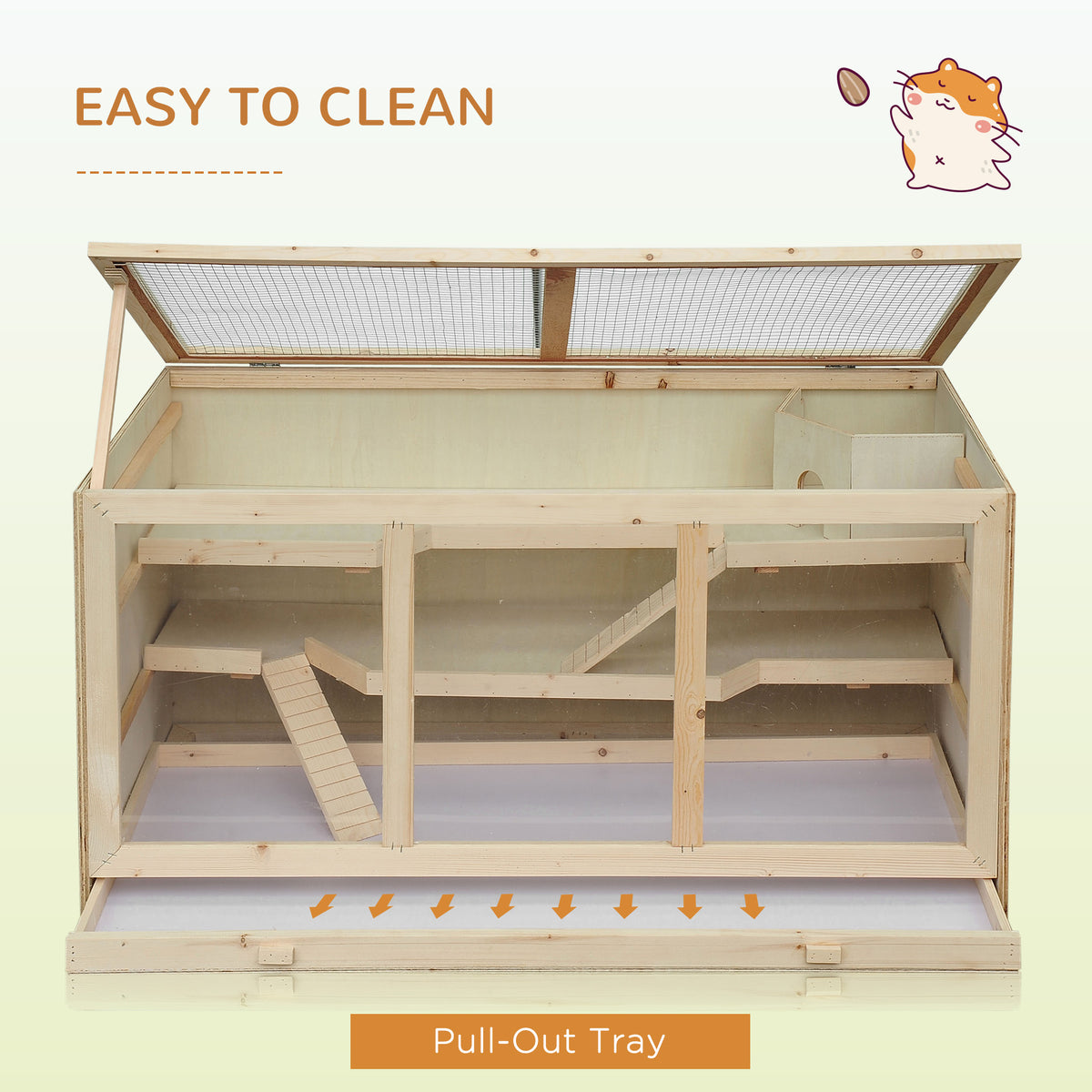 45" Extra Large Wooden Hamster Cage, 3-Layer Rat Cage with Opening Roof, PVC Window, Small Animal Habitat for Gerbil, Dw