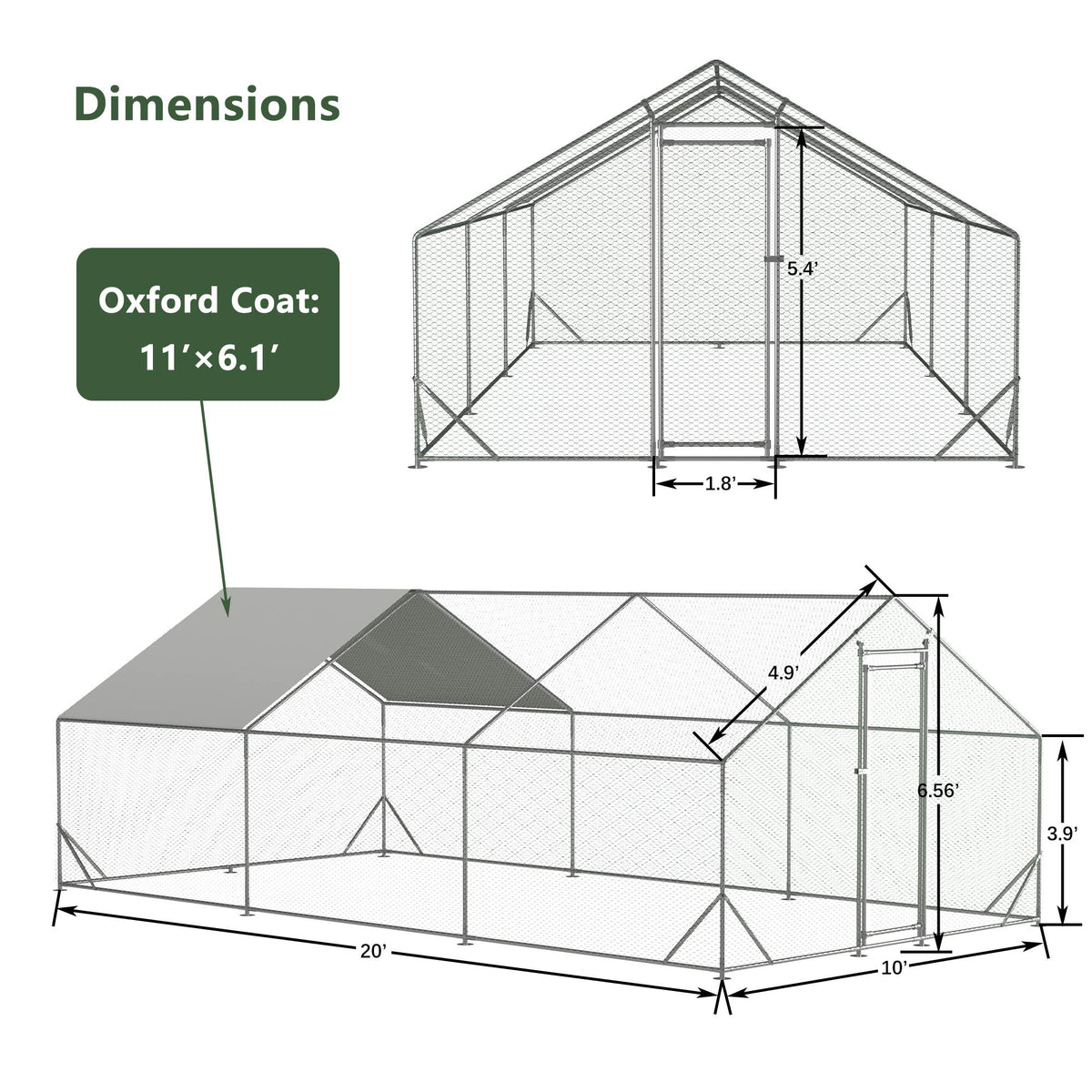 Large Metal Chicken Coop, Walk-in Chicken Run, Galvanized Wire Poultry Chicken Hen Pen Cage, Rabbits Duck Cages With Wat