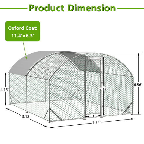 Large Chicken Coop Metal Chicken Run With Waterproof And Anti-UV Cover, Dome Shaped Walk-in Fence Cage Hen House For Out