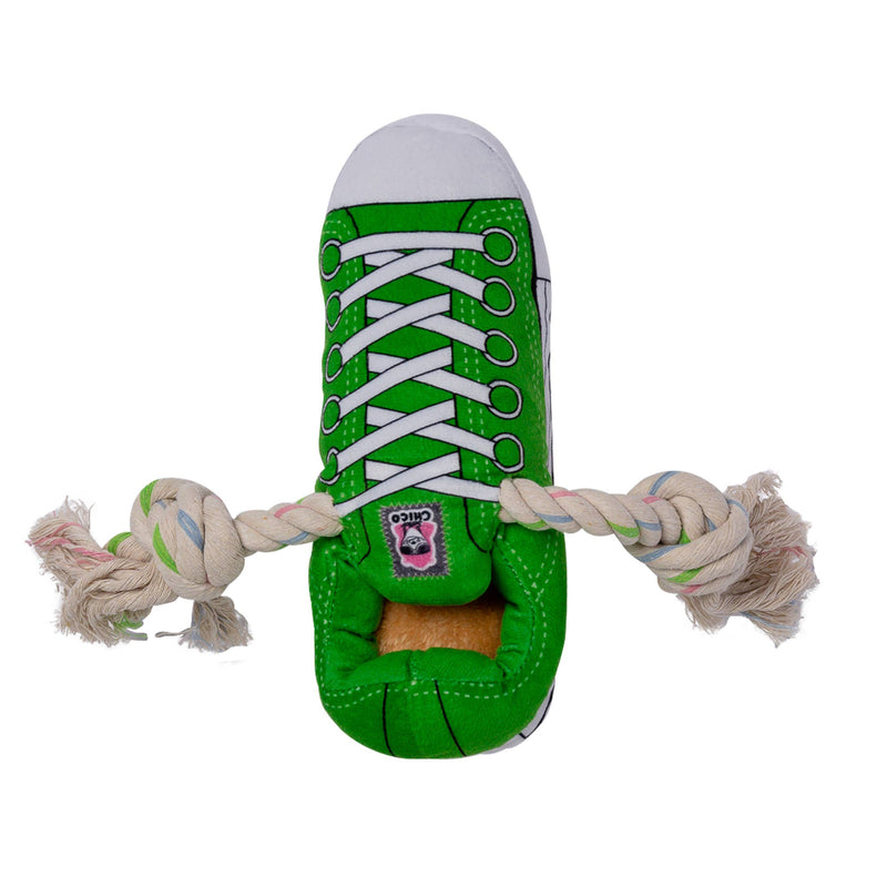 Squeaky Comfort Plush Sneaker Dog Toy – with Treat Compartment, Safe & Durable – Green - BIG FRENCHIES
