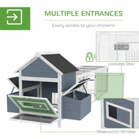 156Extra Large Wooden Chicken Coop With 2 Nesting Box, Run Cage, Waterproof Wave Roof, For 10-15 Chickens, Light GrayMul