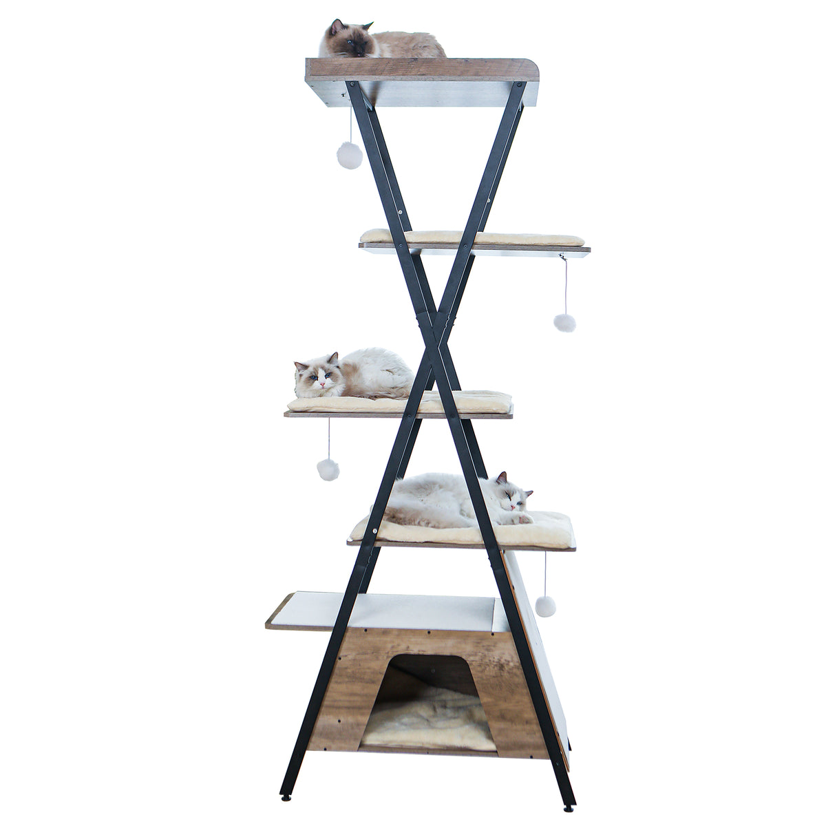 73in Modern Cat Tower For Indoor Cats - Multi-Level Cat Tree With Scratching Posts, Caves, Large Perch & Removable Pads 