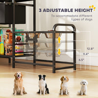 3 Height Adjustable Dog Bowl Stand Oxford Fabric With Features Four Bowls, Toy Bin Basket