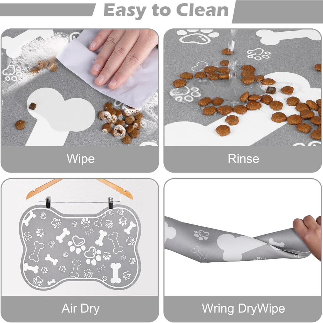 Dog Cat Food Mat,Rapid Absorbent Pet Feeding Mat, Bone Shaped Dog Placemat Water Bowl Mat With Rubber Backing,No Stains 