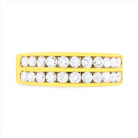 10K Yellow Gold Two-Row Diamond Band Ring (1 Cttw, J-K Color, I1-I2 Clarity) - Size 6