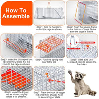 Live Animal Trap Cage 37x14x15in Folding Catch And Release Humane Cat Trap Galvanized Iron For Raccoons Foxes Coyotes St