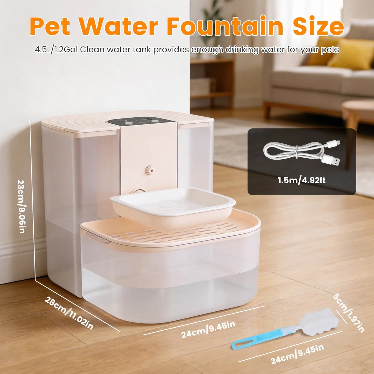 Cordless Dog Cat Water Fountain 4.5L, Dual Tank Filtration Automatic Pet Water Dispenser with Easy Cleaning