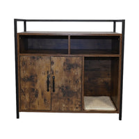 Rustic Brown Wooden Cat Litter Box Enclosure, Spacious Hidden Cat Litter Box with Scratching Mat Furniture for Bedroom, 