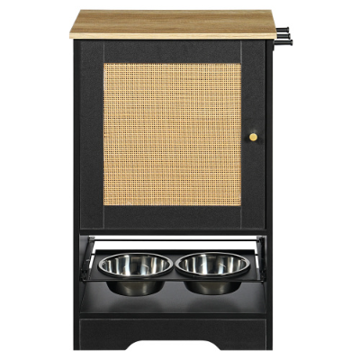 Feeding Station With 1 Storage Cabinets, Pet Feeding Station With 2 Elevated Dog Bowls, Side Hooks, Anti-tip Kit, Hidden