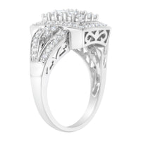10K White Gold 1.0 Cttw Diamond Rectangular Cushion Shaped Cluster Halo Flared Band Cocktail Fashion Ring (H-I Color, SI2-I1 Clarity) - Size 7