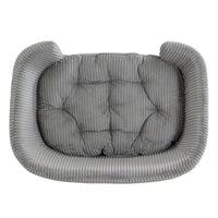 Elevated Dog Bed Frame for Small Dog, Corduroy Pet Couch Bed with Rubber Wood Legs and Supportive Foam, Grey, Easy Assem