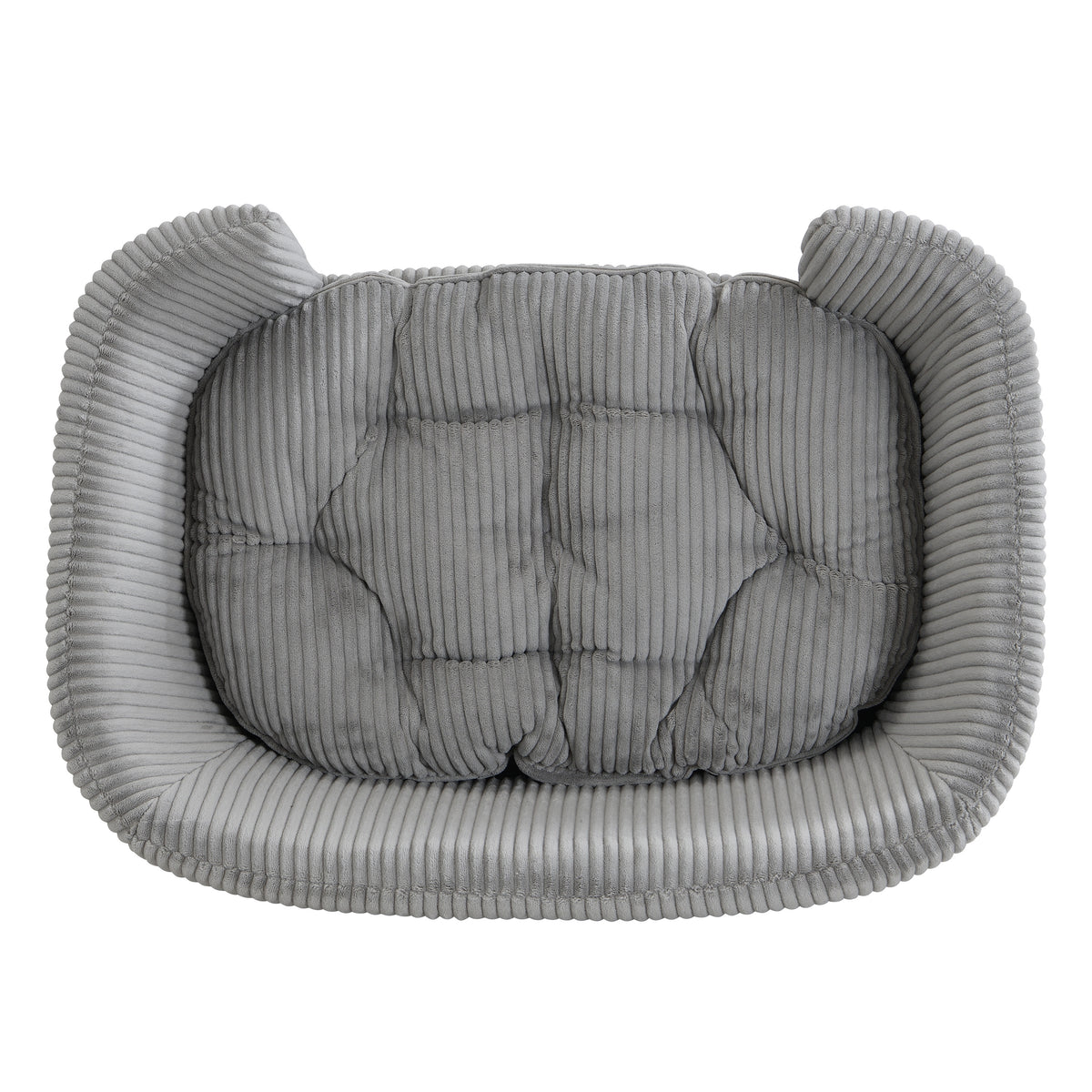 Elevated Dog Bed Frame for Small Dog, Corduroy Pet Couch Bed with Rubber Wood Legs and Supportive Foam, Grey, Easy Assem