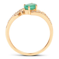 0.51 Carat Genuine Zambian Emerald and White Diamond 14K Yellow Gold Ring