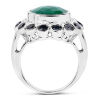 6.88 Carat Dyed Emerald & Blue Sapphire .925 Sterling Silver Ring