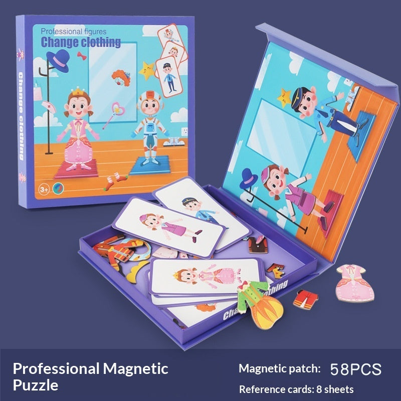 Magnetic Puzzle Featuring Characters In Various Professions And A Princess Dress-up Set
