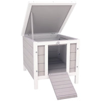 Wooden Rabbit Hutch Bunny Cage Outdoor Cat House Guinea Pig Cage Duck Shelter, Indoor Outdoor Use, 20"x16.5"x17", Grey