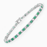 5.77 Carat Genuine Emerald and White Topaz .925 Sterling Silver Bracelet