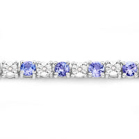 5.44 Carat Genuine Tanzanite and White Diamond .925 Sterling Silver Bracelet