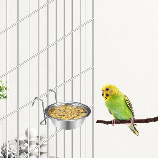Pet Bowl Stainless Steel Hanging Food Water Bowls Bird Cage Feeder for Birds, Parrots, Small Sized Dogs and Cats (S) - BIG FRENCHIES