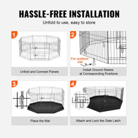 Dog Playpen, 8 Panels Foldable Metal Dog Exercise Pen With Bottom Pad, 24' H Pet Fence Puppy Crate Kennel With Ground St