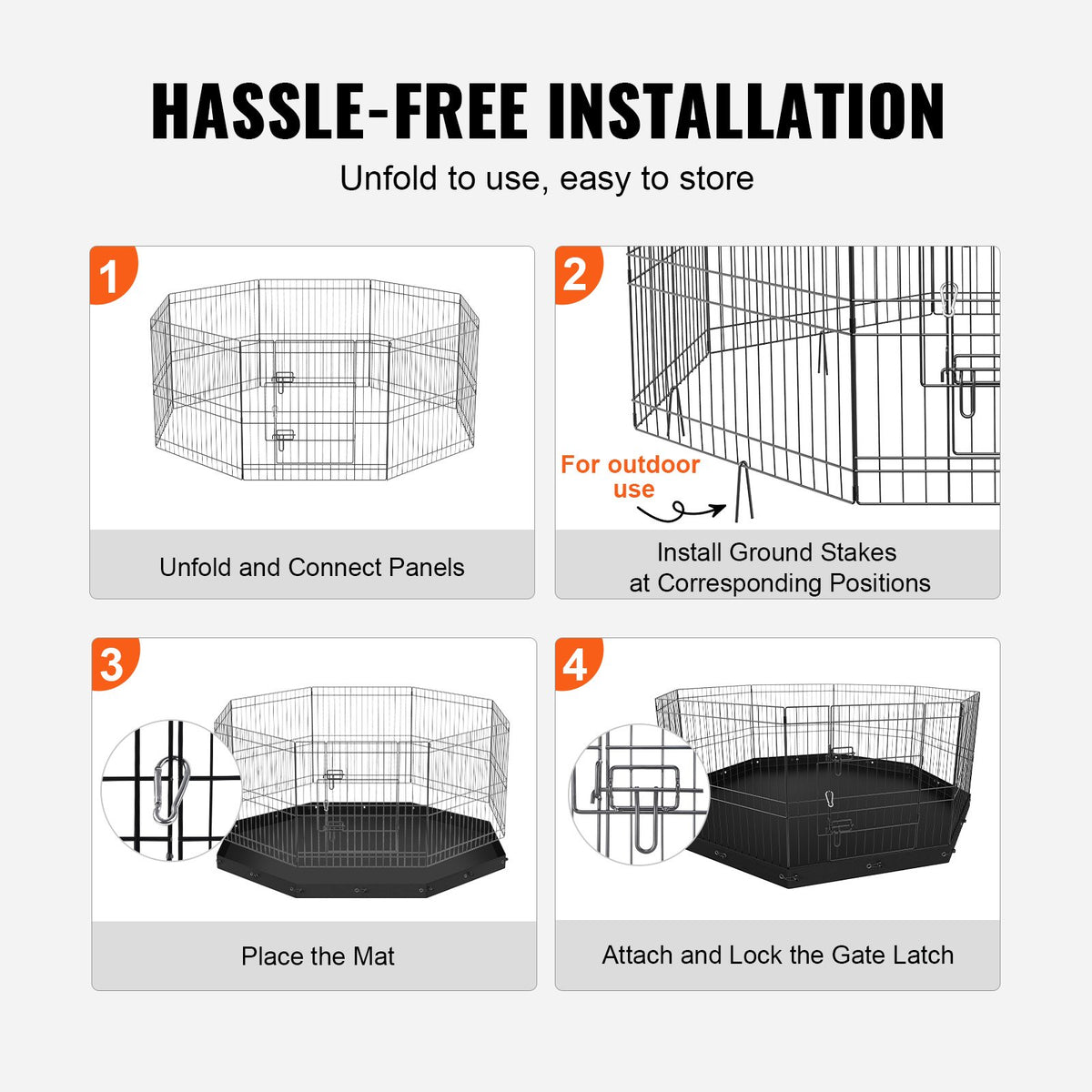 Dog Playpen, 8 Panels Foldable Metal Dog Exercise Pen With Bottom Pad, 24' H Pet Fence Puppy Crate Kennel With Ground St