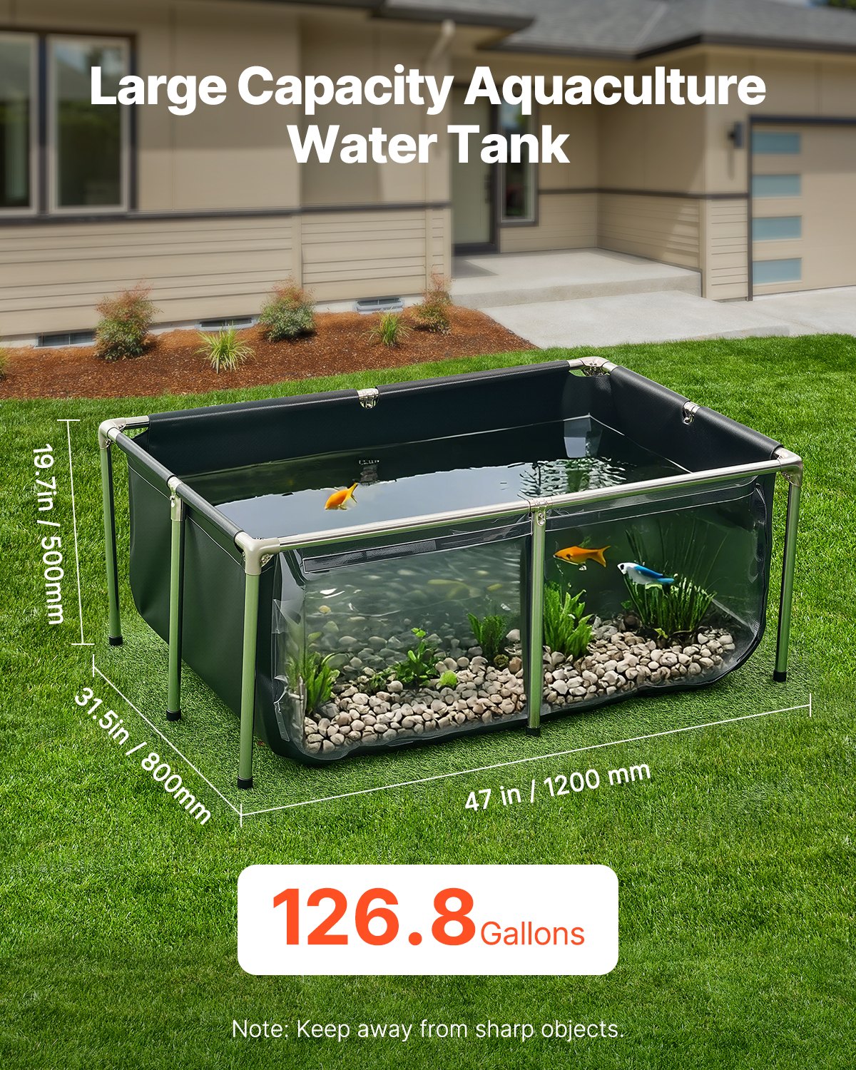 Canvas Fish Pond Above Ground Koi Tank 126.8 Gal With Clear Viewing Panel