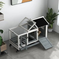 Wooden Rabbit Hutch With Wheels, Run, Slide-out Tray For Small Animals, Guinea Pig, Blue