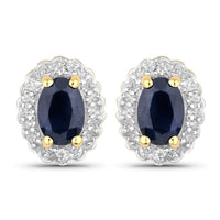 1.96 Carat Genuine Black Blue Sapphire and White Topaz .925 Sterling Silver Jewelry Set