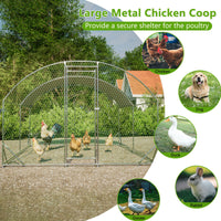 Large Chicken Coop Metal Chicken Run With Waterproof And Anti-UV Cover, Dome Shaped Walk-in Fence Cage Hen House For Out
