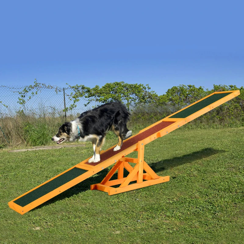 PawHut Wooden Dog Agility Seesaw For Balance Training And Exercise, Platform Equipment Run Game Toy, Weather Resistant P