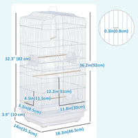 36" Bird Cage, Macaw Play House, Cockatoo, Parrot, Finch Flight Cage, 2 Doors, Perch 4 Feeder Pet Supplies, White