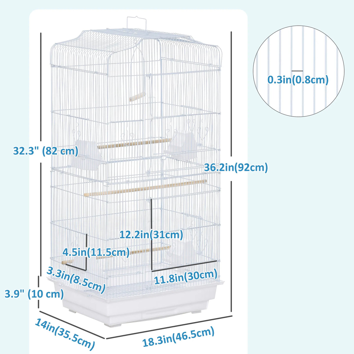 36" Bird Cage, Macaw Play House, Cockatoo, Parrot, Finch Flight Cage, 2 Doors, Perch 4 Feeder Pet Supplies, White