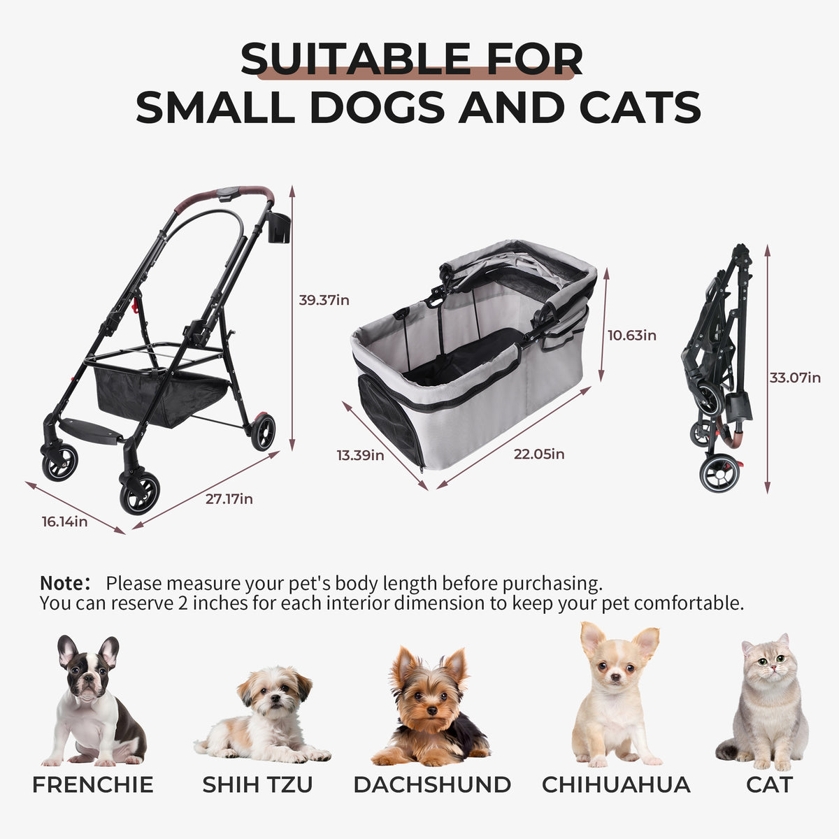 Foldable Pet Stroller For Small Dogs & Cats